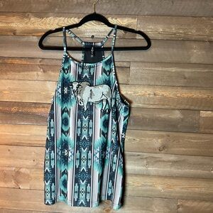2 Fly Clothing Herd That Brahman Tank Gray Teal Aztec Print Women’s Size Small